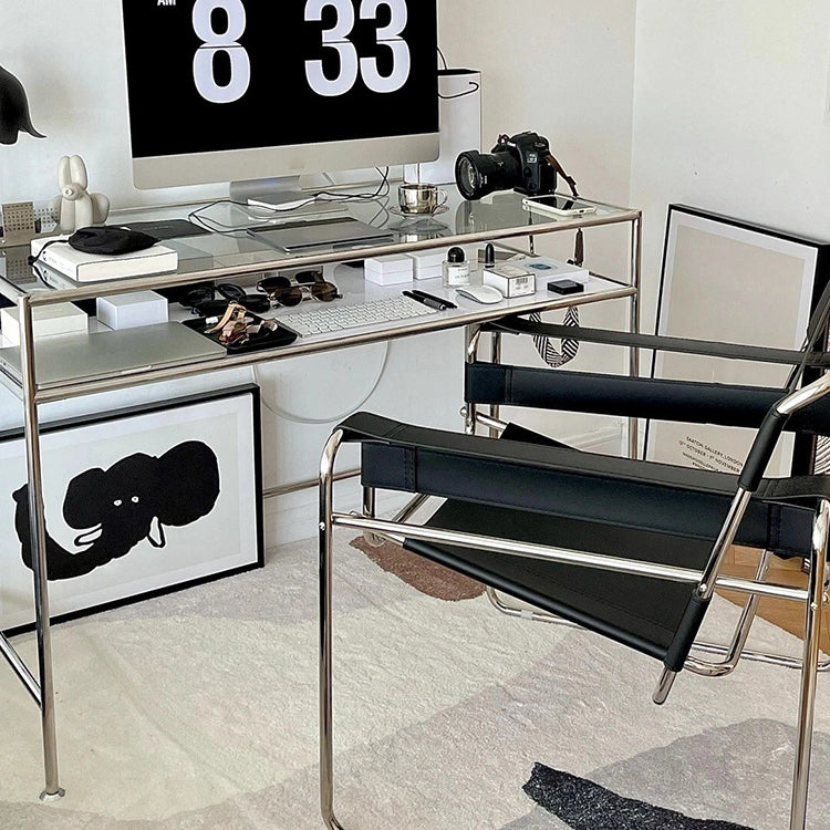 Modern Glass Top Writing Desk 31.5" Tall Rectangular Office Desk