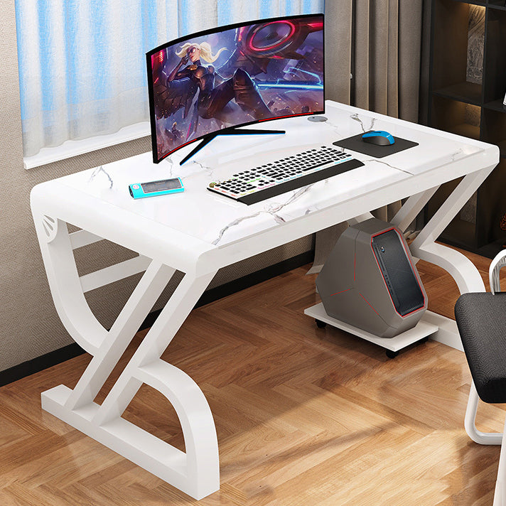 Modern Glass Top Office Desk Sled Base 23.62" Wide Writing Desk