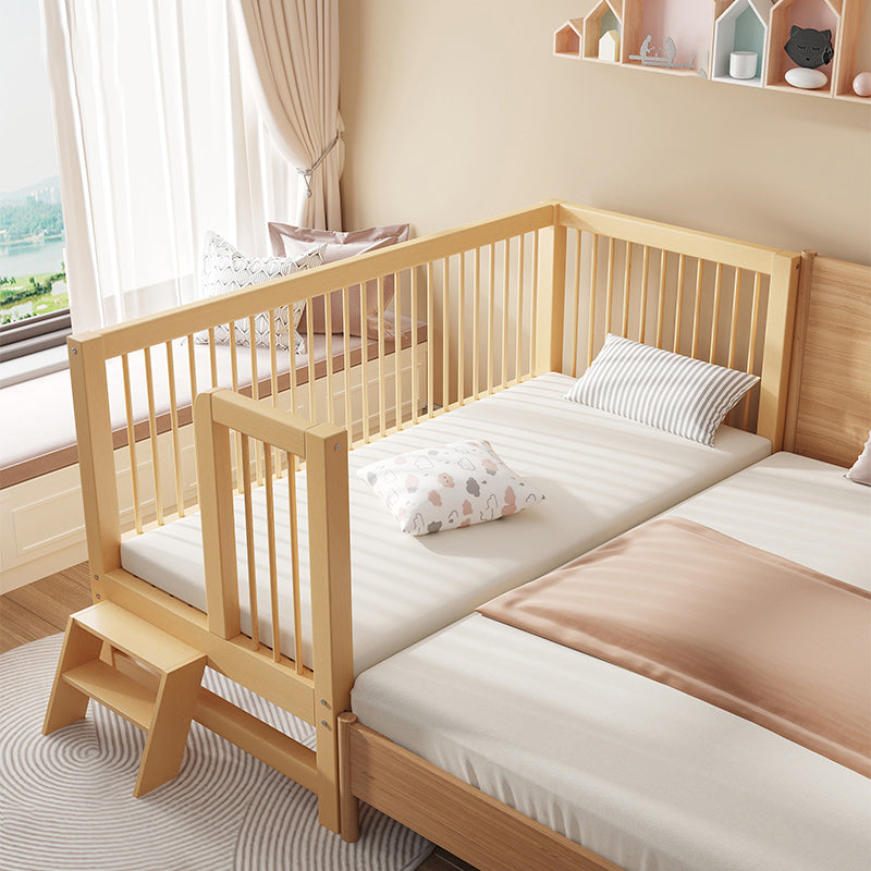 Glam Nursery Bed Wood with Guardrail Washed Natural Baby Crib