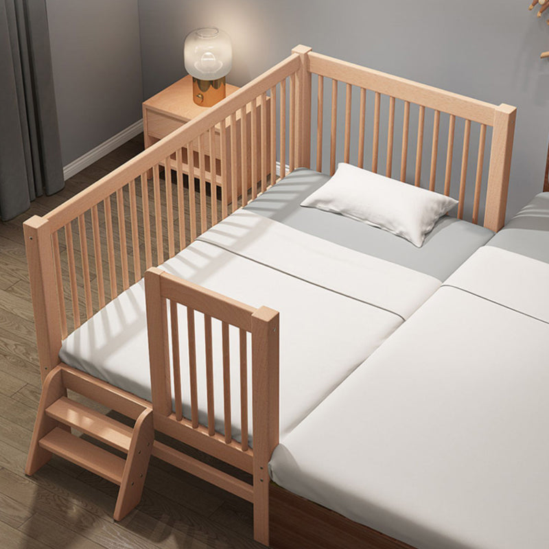 Solid Wood Baby Crib Farmhouse Birch Nursery Bed with Guardrail