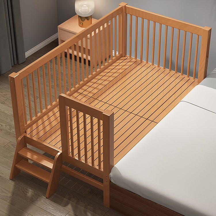 Solid Wood Baby Crib Farmhouse Birch Nursery Bed with Guardrail