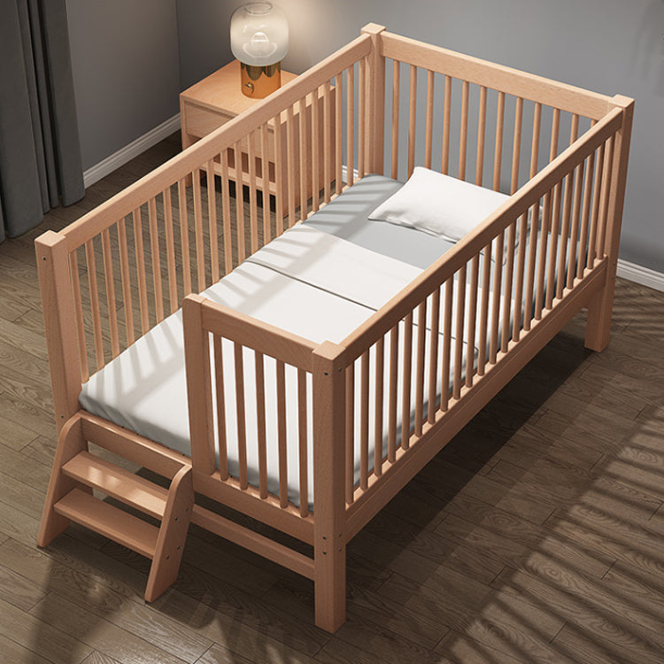 Solid Wood Baby Crib Farmhouse Birch Nursery Bed with Guardrail