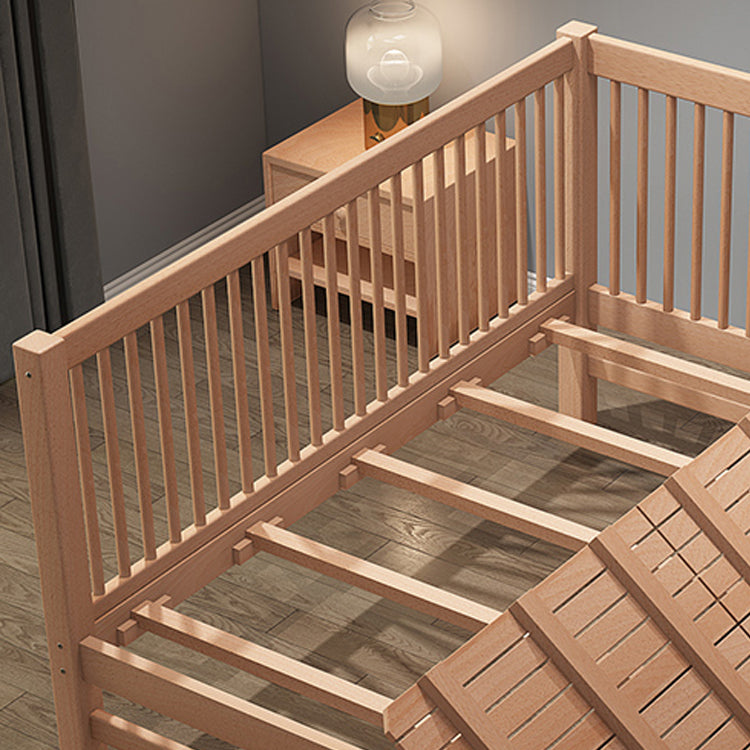 Solid Wood Baby Crib Farmhouse Birch Nursery Bed with Guardrail