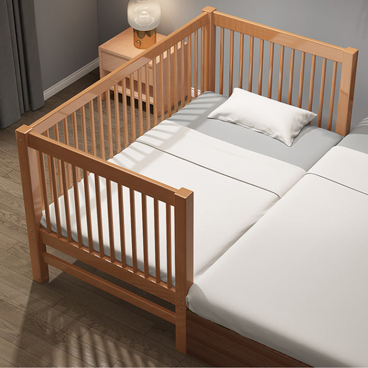 Solid Wood Baby Crib Farmhouse Birch Nursery Bed with Guardrail