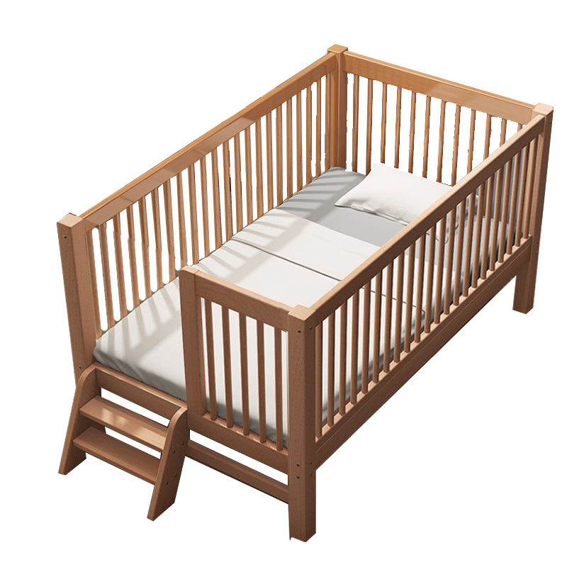 Solid Wood Baby Crib Farmhouse Birch Nursery Bed with Guardrail