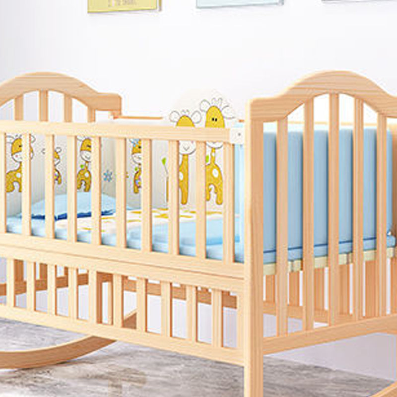 Solid Wood Baby Crib Convertible Nursery Bed with Casters and Guardrail