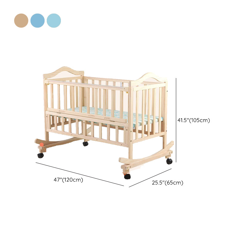 Solid Wood Baby Crib Convertible Nursery Bed with Casters and Guardrail