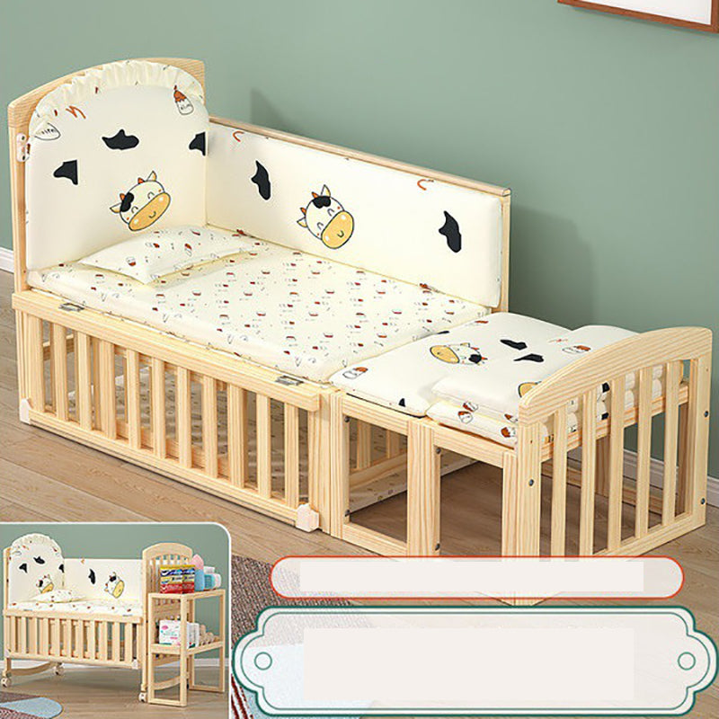 Modern Wood Baby Crib Pine Light Wood Nursery Crib with Storage
