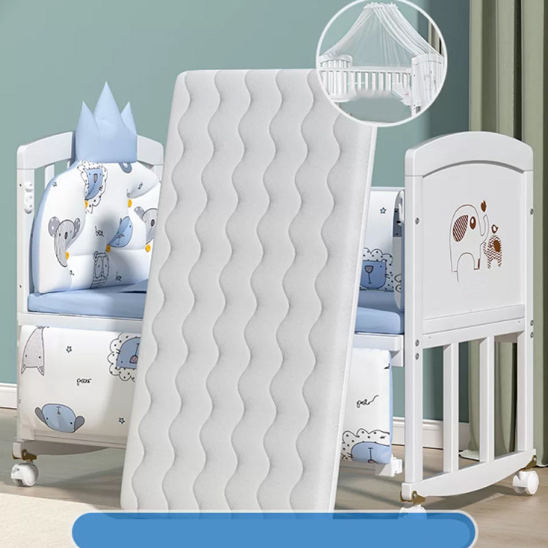 Solid Wood Toddler Bed with Guardrail Pine Kids Bed in White