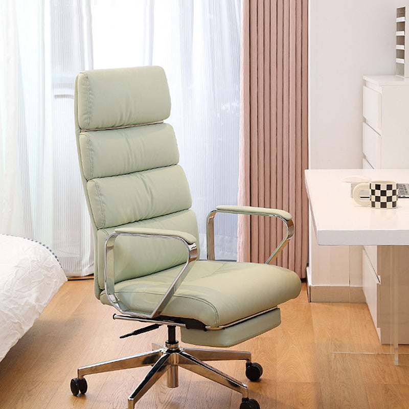 Fixed Arms Desk Chair Modern Leather Adjustable Seat Height Swivel Chair with Wheels