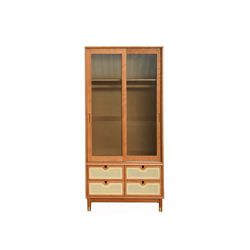 Modern Solid Wood Wardrobe Cabinet 2 Sliding Doors Sliding with Drawer