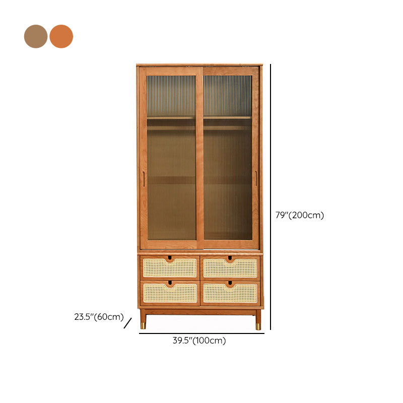 Modern Solid Wood Wardrobe Cabinet 2 Sliding Doors Sliding with Drawer