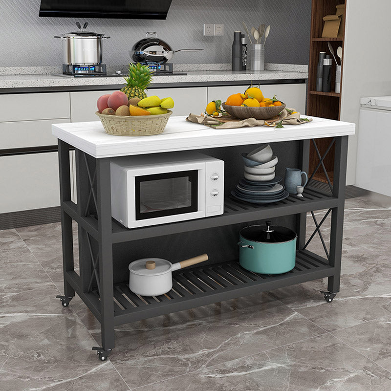 Rolling Modern Kitchen Island Table Dining Room Open Storage Prep Table