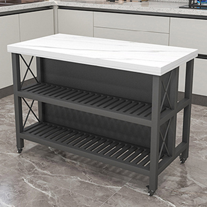 Rolling Modern Kitchen Island Table Dining Room Open Storage Prep Table