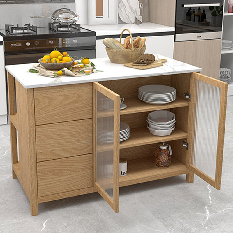 Contemporary Kitchen Island Table Dining Room Prep Table with Storage Cabinet