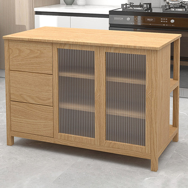Contemporary Kitchen Island Table Dining Room Prep Table with Storage Cabinet