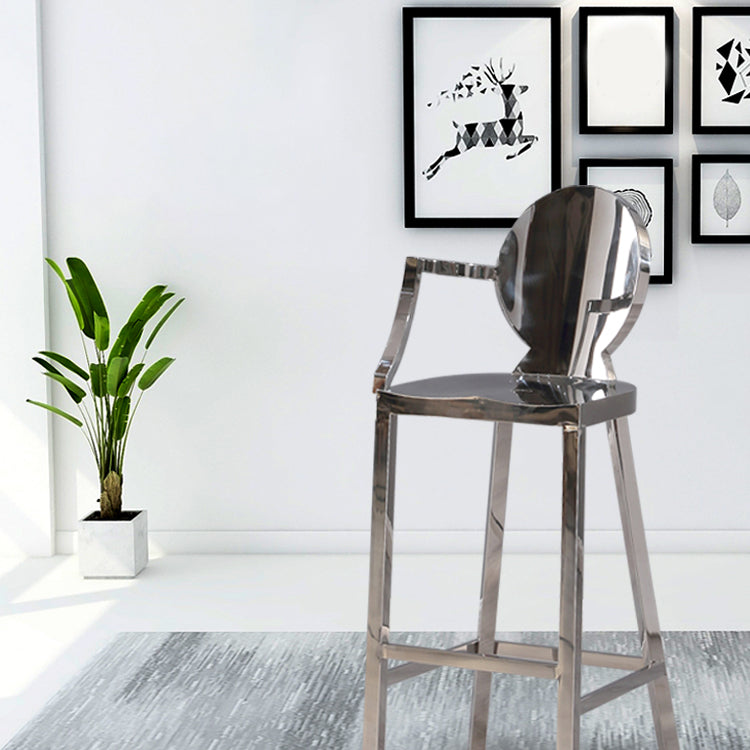 Industrial Style Counter Stool Silver Metal Bar Stool for Living Room