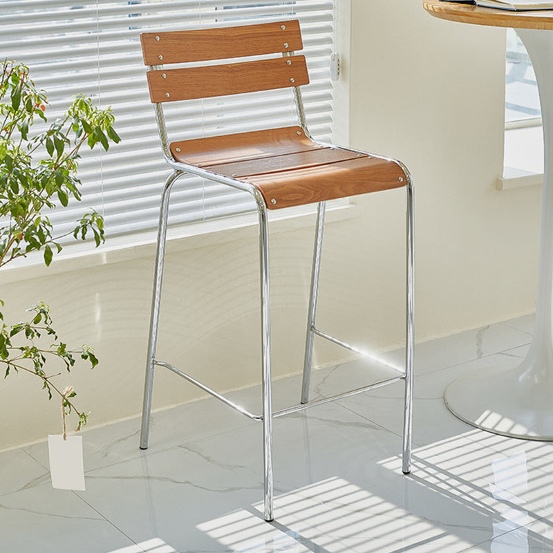 Modern Style Counter Stool Wood Saddle Seat Bar Stool with Metal Base