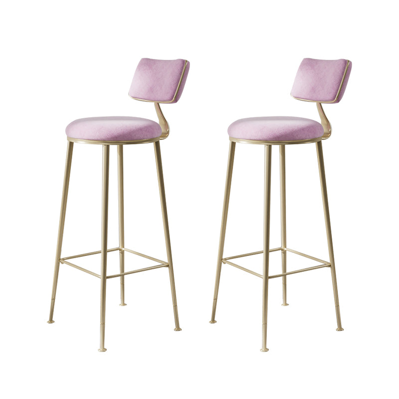 Glam Backrest Counter Stool Iron Bar Stool with Cushion and Pedal for Milk Tea Shop