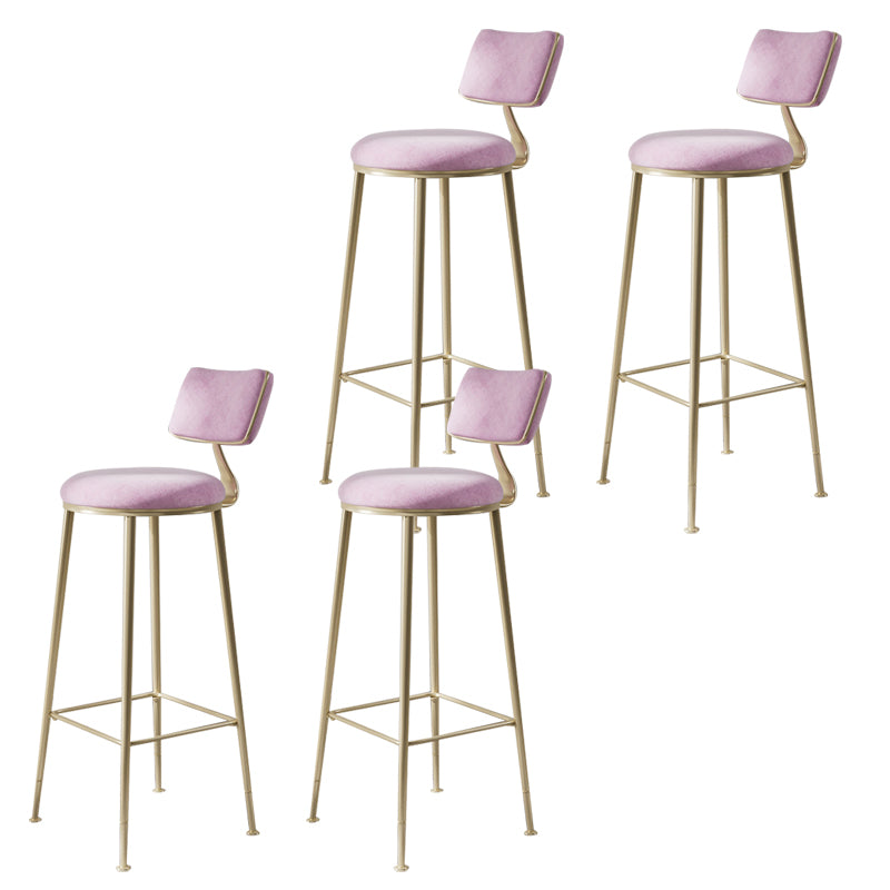 Glam Backrest Counter Stool Iron Bar Stool with Cushion and Pedal for Milk Tea Shop