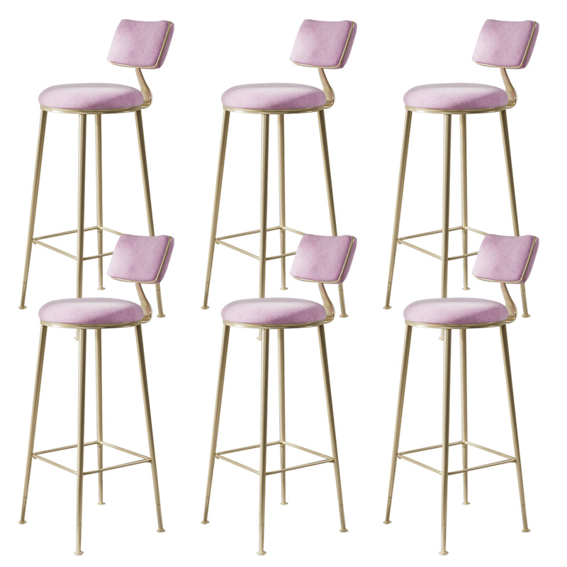 Glam Backrest Counter Stool Iron Bar Stool with Cushion and Pedal for Milk Tea Shop