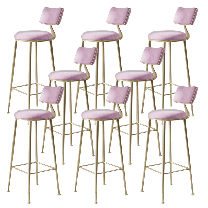 Glam Backrest Counter Stool Iron Bar Stool with Cushion and Pedal for Milk Tea Shop