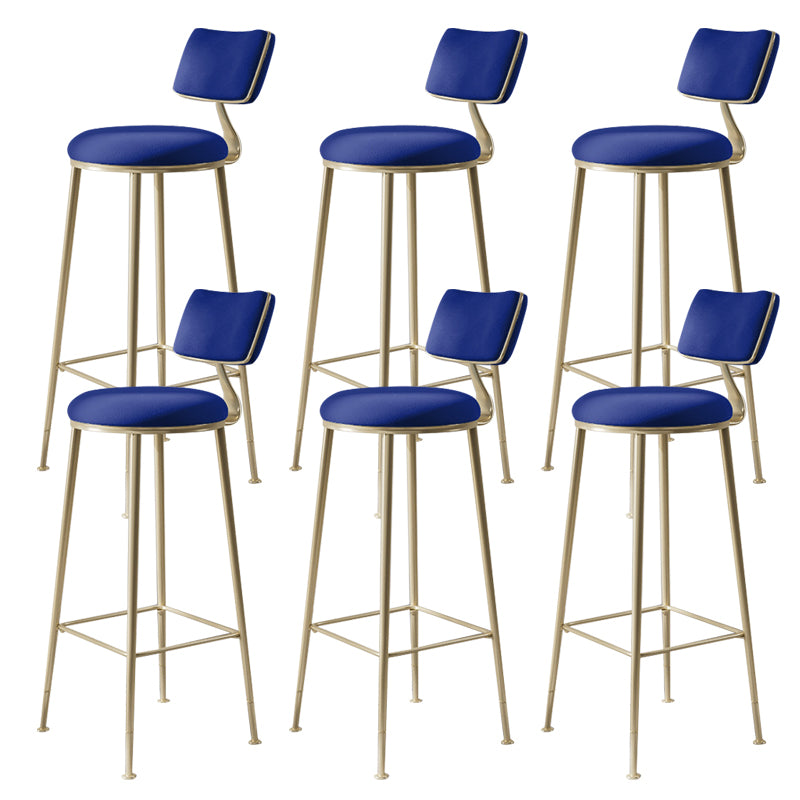 Glam Backrest Counter Stool Iron Bar Stool with Cushion and Pedal for Milk Tea Shop