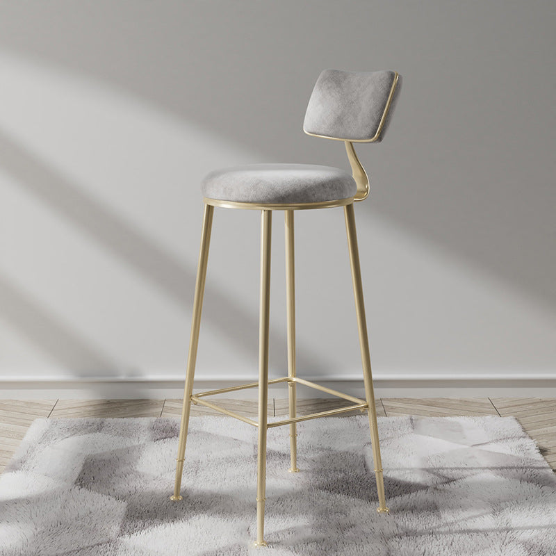 Glam Backrest Counter Stool Iron Bar Stool with Cushion and Pedal for Milk Tea Shop