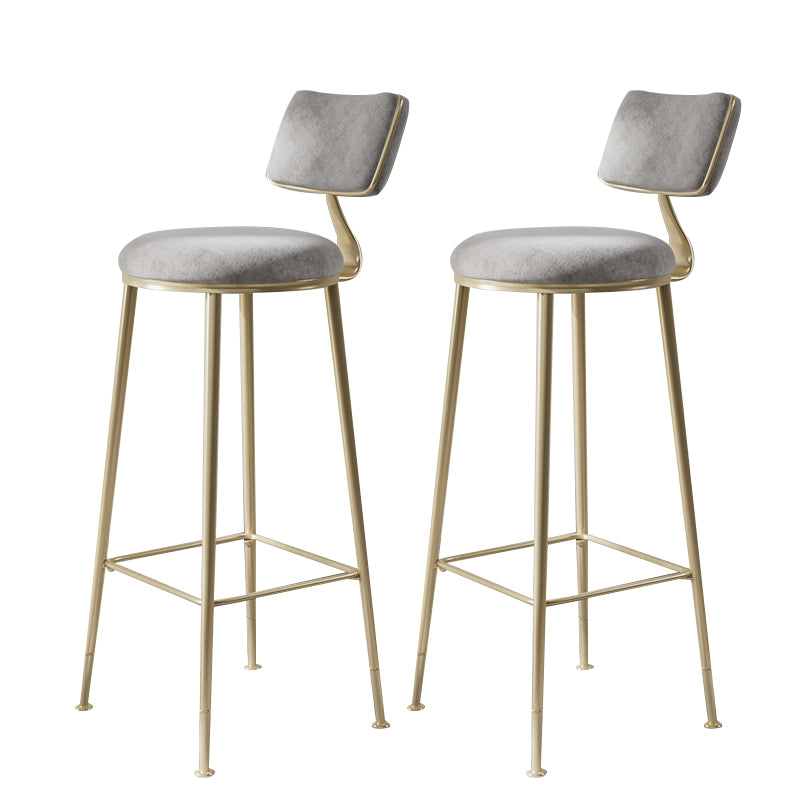 Glam Backrest Counter Stool Iron Bar Stool with Cushion and Pedal for Milk Tea Shop