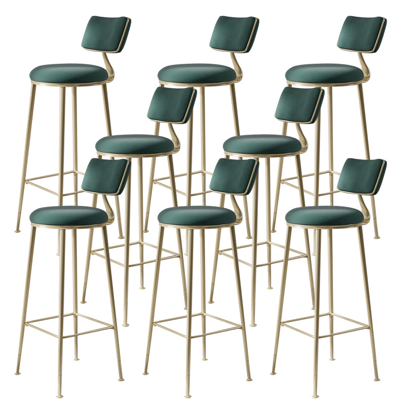 Glam Backrest Counter Stool Iron Bar Stool with Cushion and Pedal for Milk Tea Shop