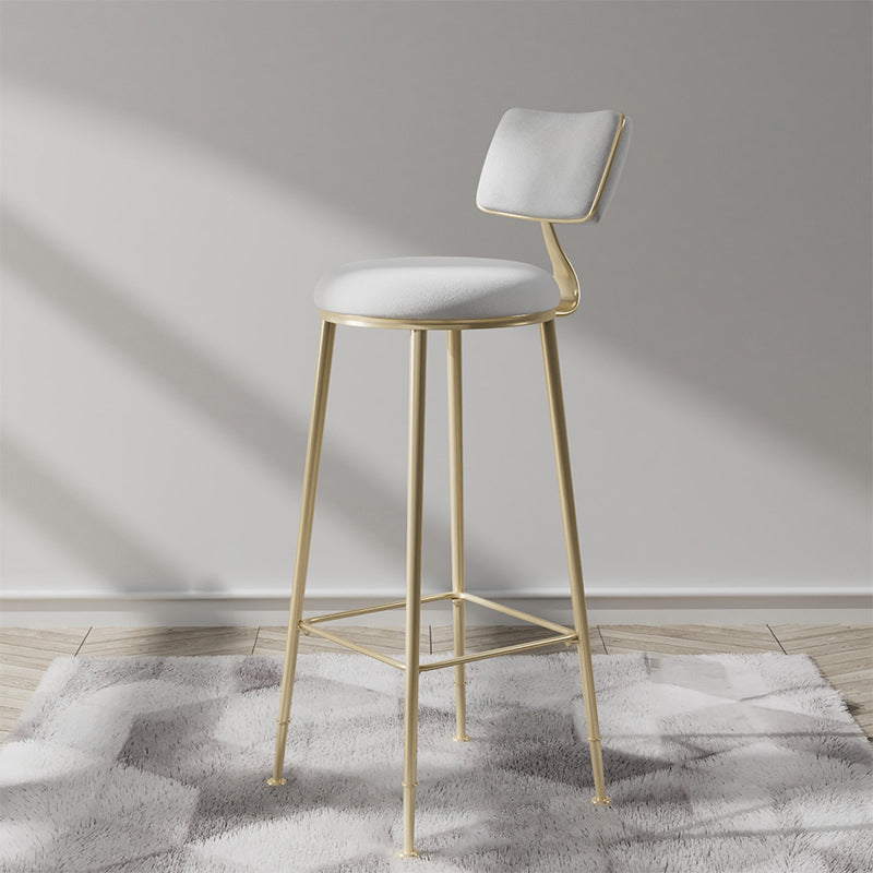 Glam Backrest Counter Stool Iron Bar Stool with Cushion and Pedal for Milk Tea Shop