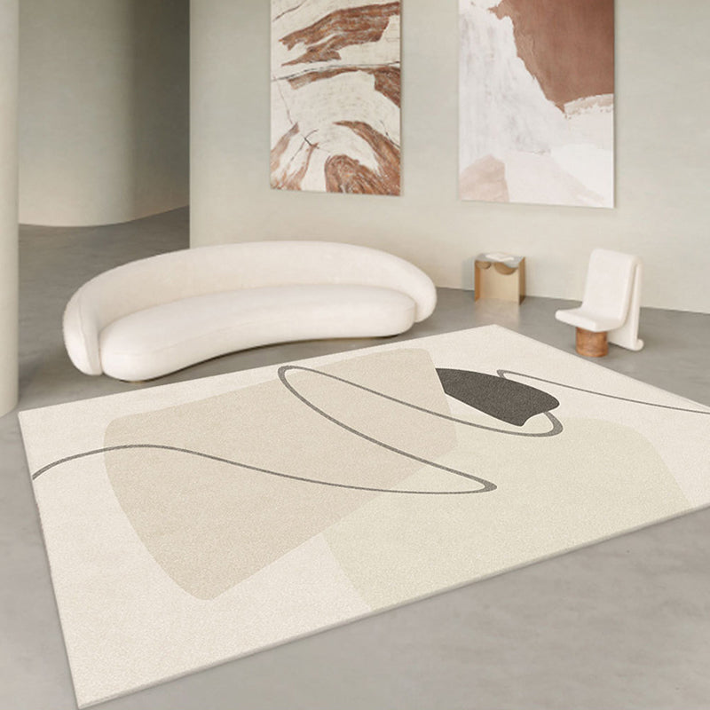 Beige Casual Rug Polyester Line Rug Tear Resistant Rug for Drawing Room