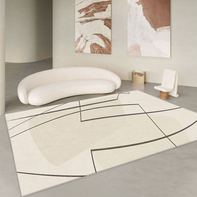 Beige Casual Rug Polyester Line Rug Tear Resistant Rug for Drawing Room