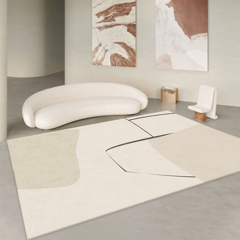 Beige Casual Rug Polyester Line Rug Tear Resistant Rug for Drawing Room