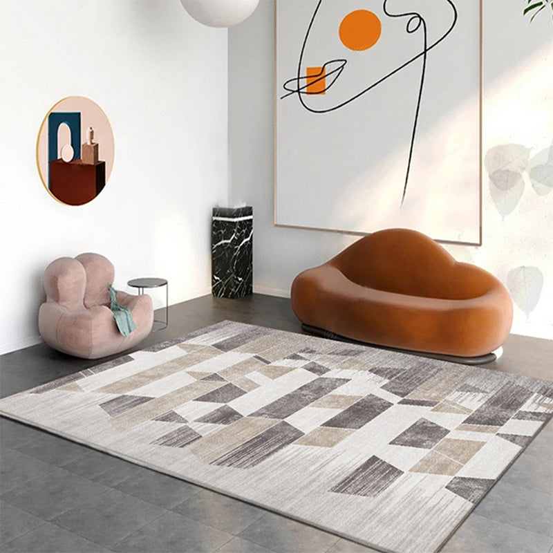 Modern Dark Brown Rug Polyester Contrast Color Rug Washable Rug for Drawing Room