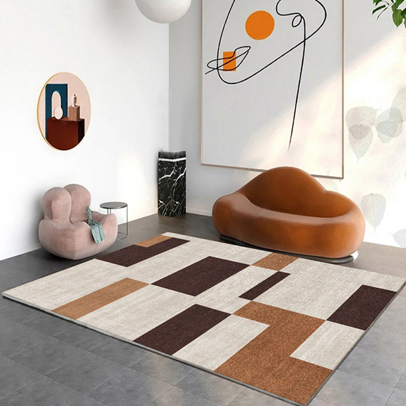 Modern Dark Brown Rug Polyester Contrast Color Rug Washable Rug for Drawing Room