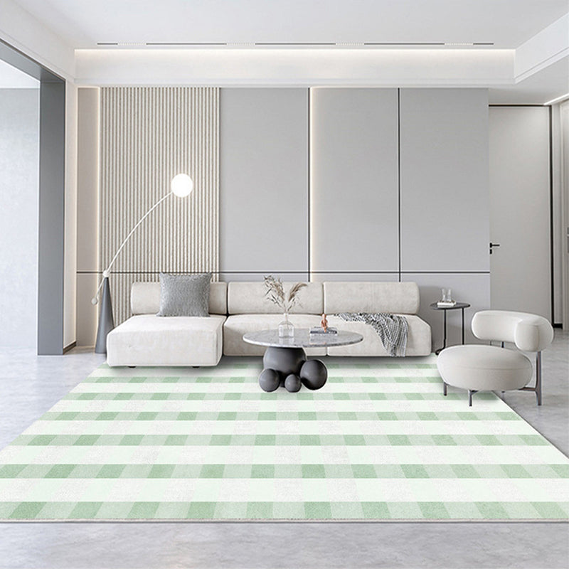 Green Modern Carpet Grid Pattern Polyester Carpet Washable Carpet for Living Room