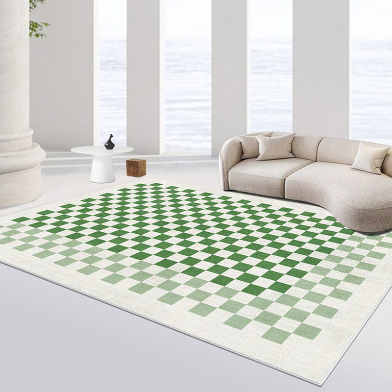 Green Modern Carpet Grid Pattern Polyester Carpet Washable Carpet for Living Room