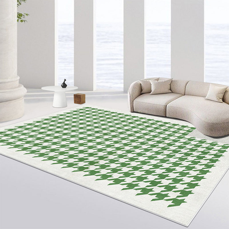 Green Modern Carpet Grid Pattern Polyester Carpet Washable Carpet for Living Room