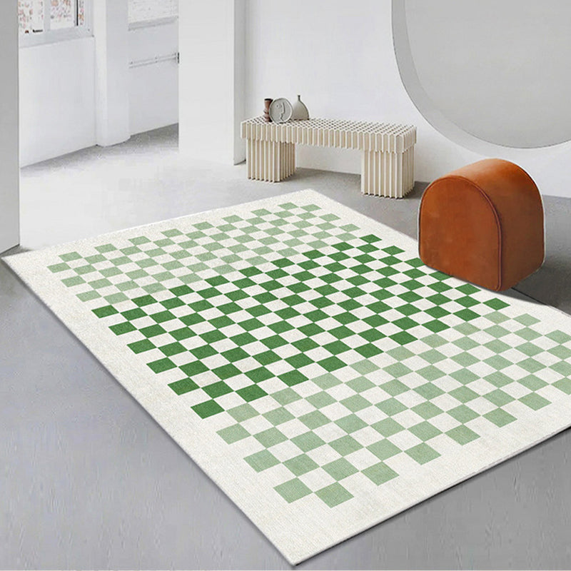 Green Modern Carpet Grid Pattern Polyester Carpet Washable Carpet for Living Room