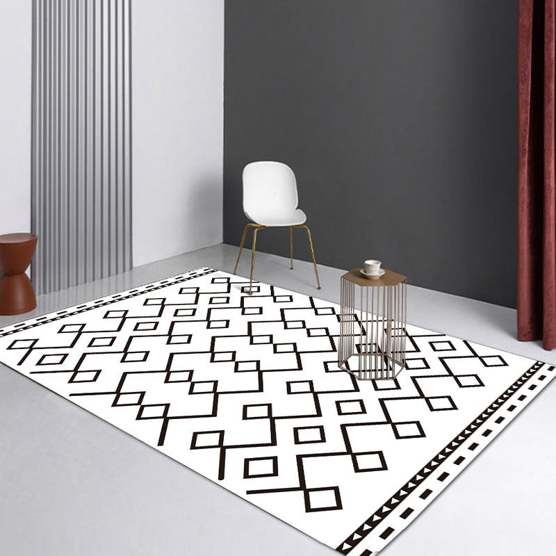 White Modern Rug Graphic Polyester Area Rug Stain Resistant Rug for Living Room