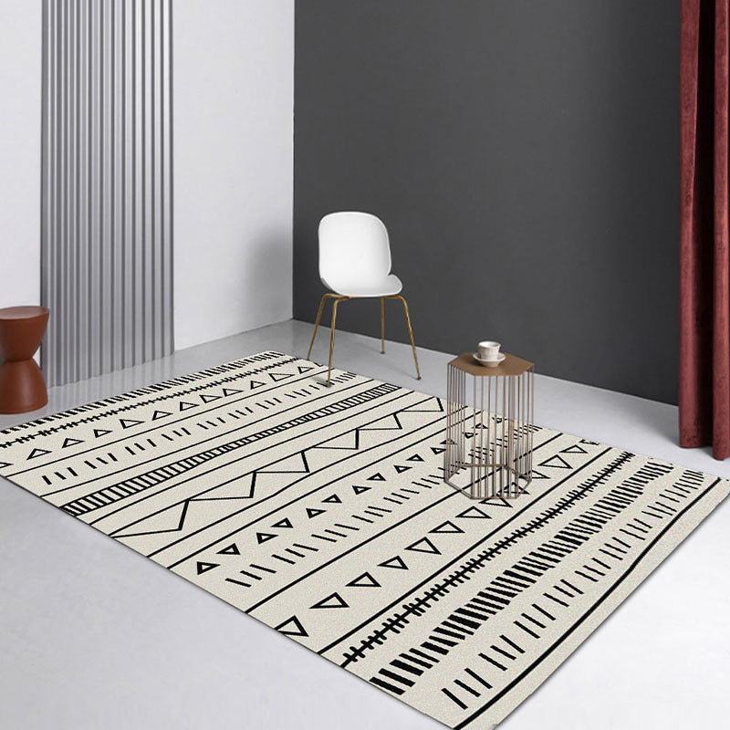 White Modern Rug Graphic Polyester Area Rug Stain Resistant Rug for Living Room