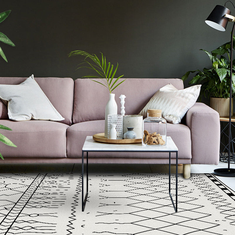 White Modern Rug Graphic Polyester Area Rug Stain Resistant Rug for Living Room