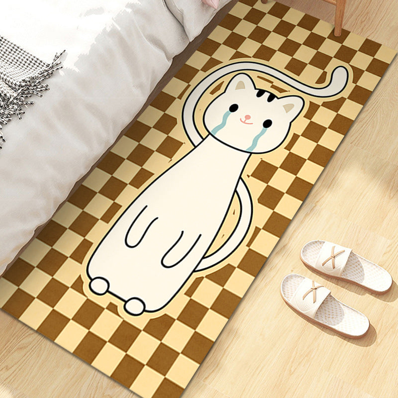 Brown Check Pattern Rug Modern Polyester Rug Washable Rug for Drawing Room
