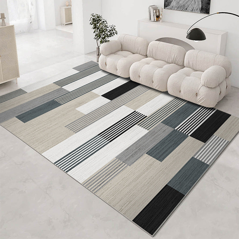 Grey Modern Carpet Geometric Patterns Polyester Washable Rug for Drawing Room