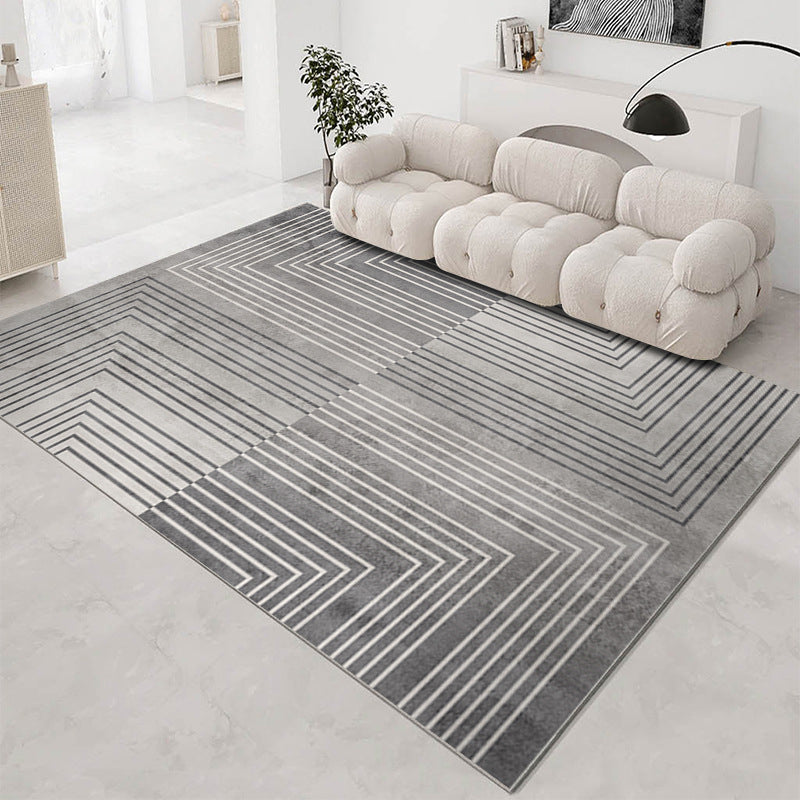 Grey Modern Carpet Geometric Patterns Polyester Washable Rug for Drawing Room