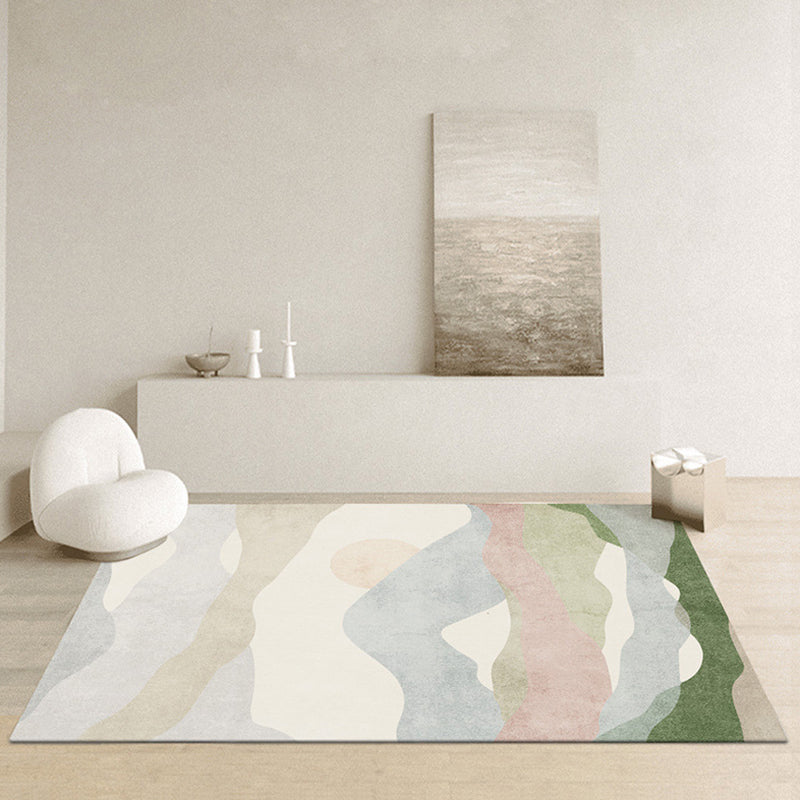 Light Blue Modern Rug Polyester Line Rug Washable Rug for Home Decor