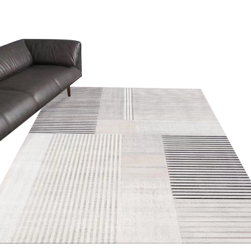 Light Blue Modern Rug Polyester Line Rug Washable Rug for Home Decor