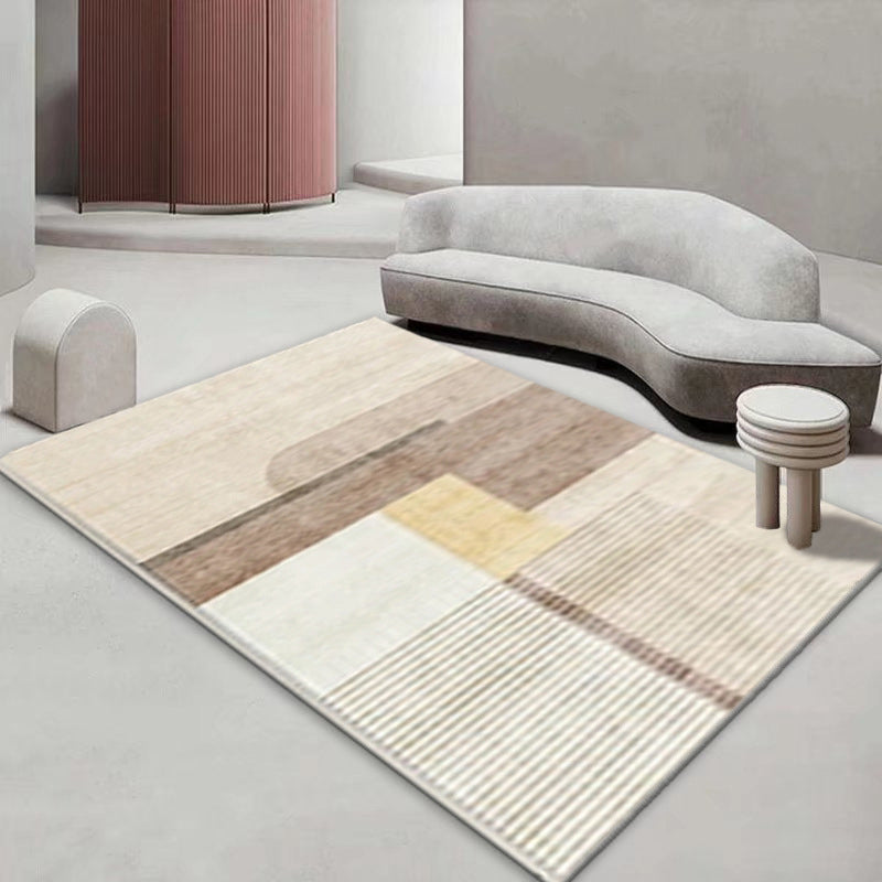 Light Blue Modern Rug Polyester Line Rug Washable Rug for Home Decor