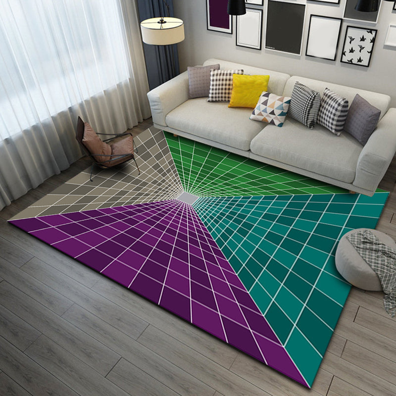 Modern Purple Rug Polyester 3D Geometric Rug Stain Rrsistant Rug for Living Room